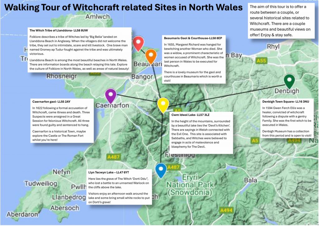 A Walking Tour of Wales Showing the Main Witchcraft Sites