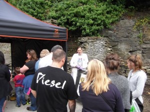 Here I am explaining how iron corrodes and how we protect it at the National Trust Open day at Aberdulais. Photograph courtesy of the National Trust.
