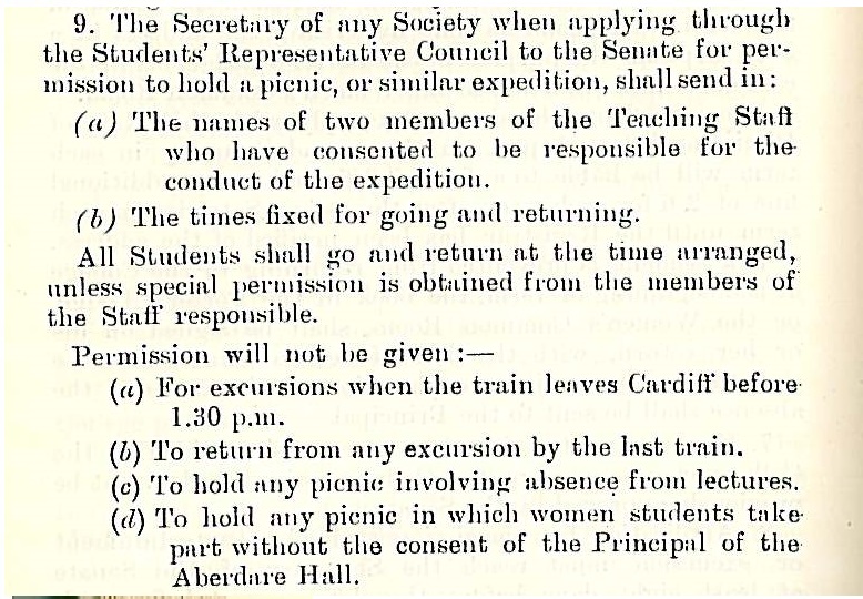 Rules of Discipline, reproduced from University of South Wales and Monmouthshire Calendar, 1909
