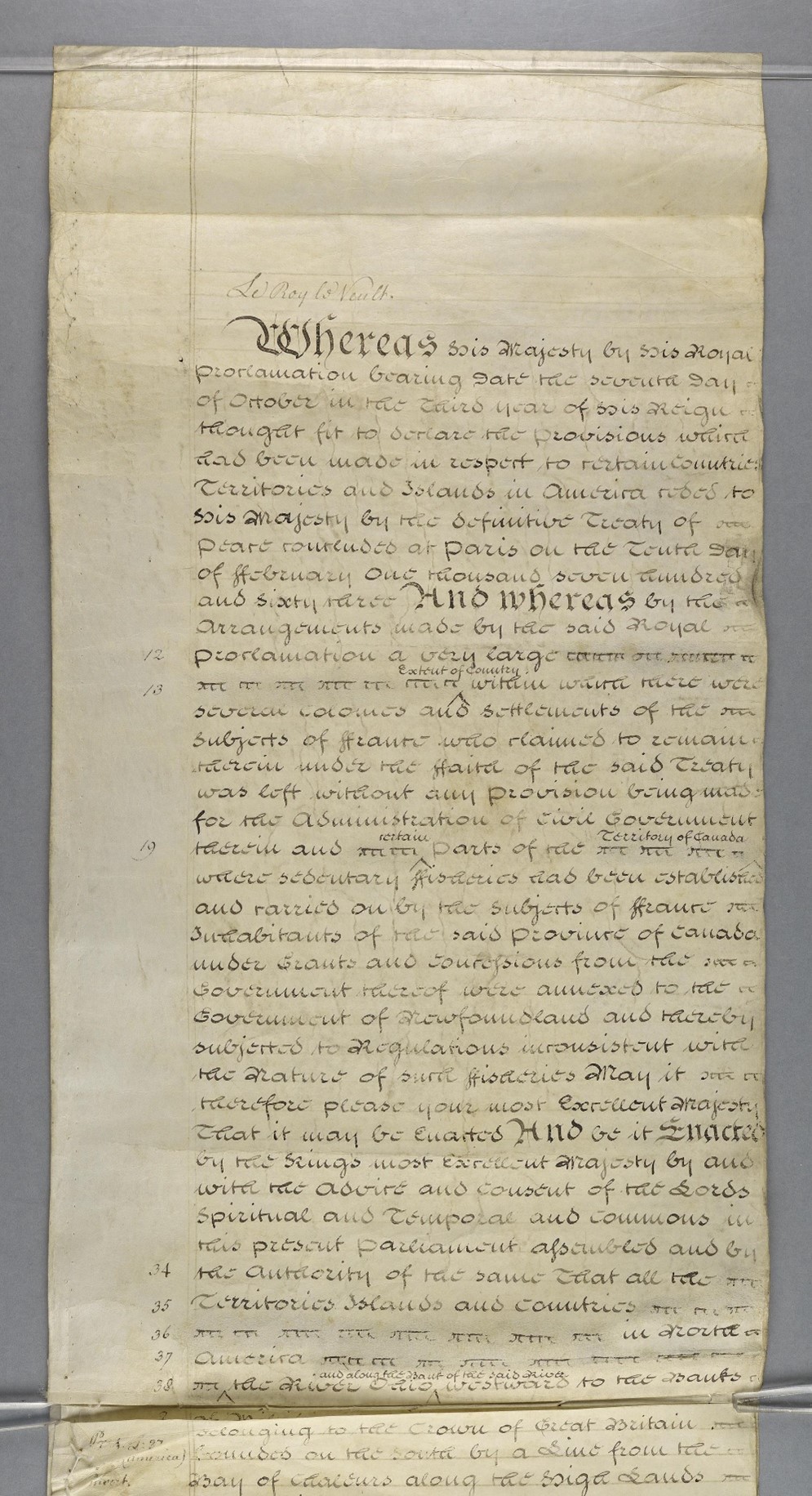 An Act for making more effectual Provision for the Government of the Province of Quebec in North America (1774) (Parliamentary Archives, HL/PO/PU/1/1774/14G3n226) (https://www.parliament.uk/about/living-heritage/evolutionofparliament/legislativescrutiny/parliament-and-empire/collections1/parliament-and-canada/quebec-act-1774/)