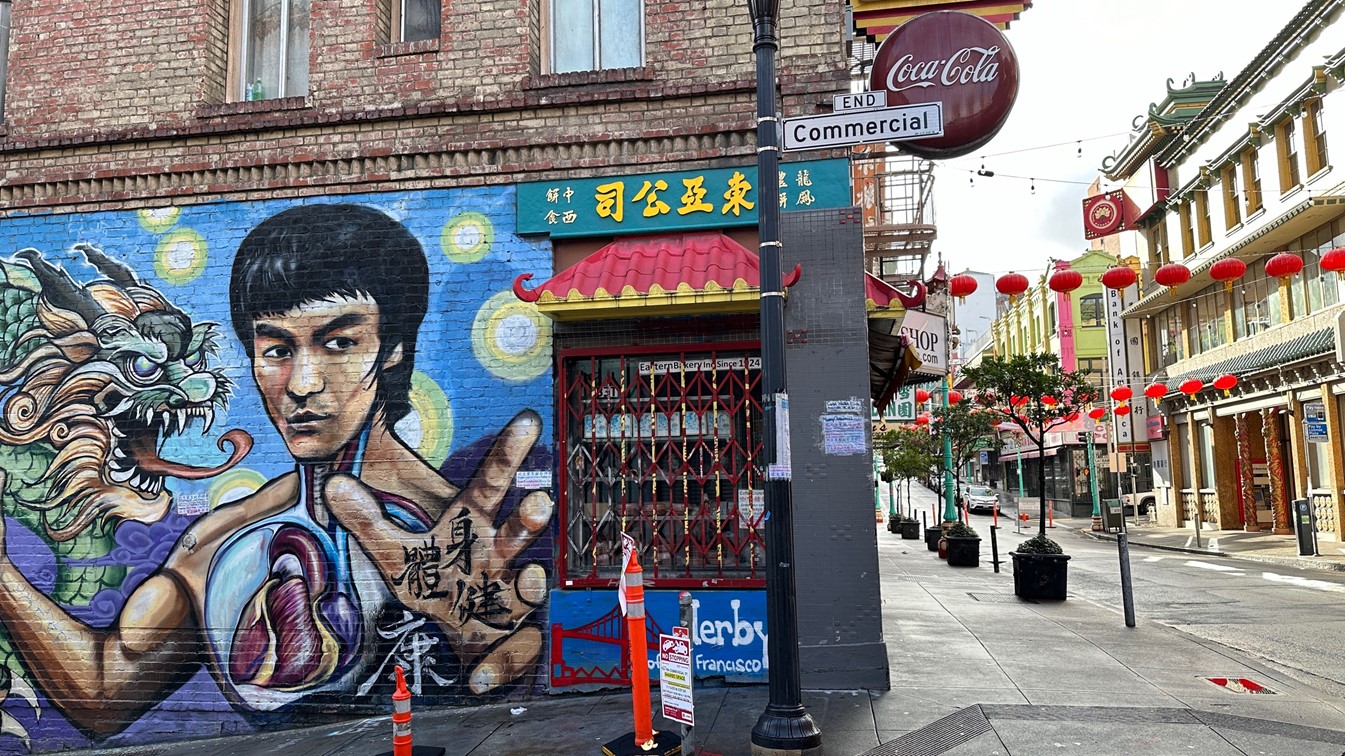 A mural depicting Bruce Lee in San Francisco Chinatown