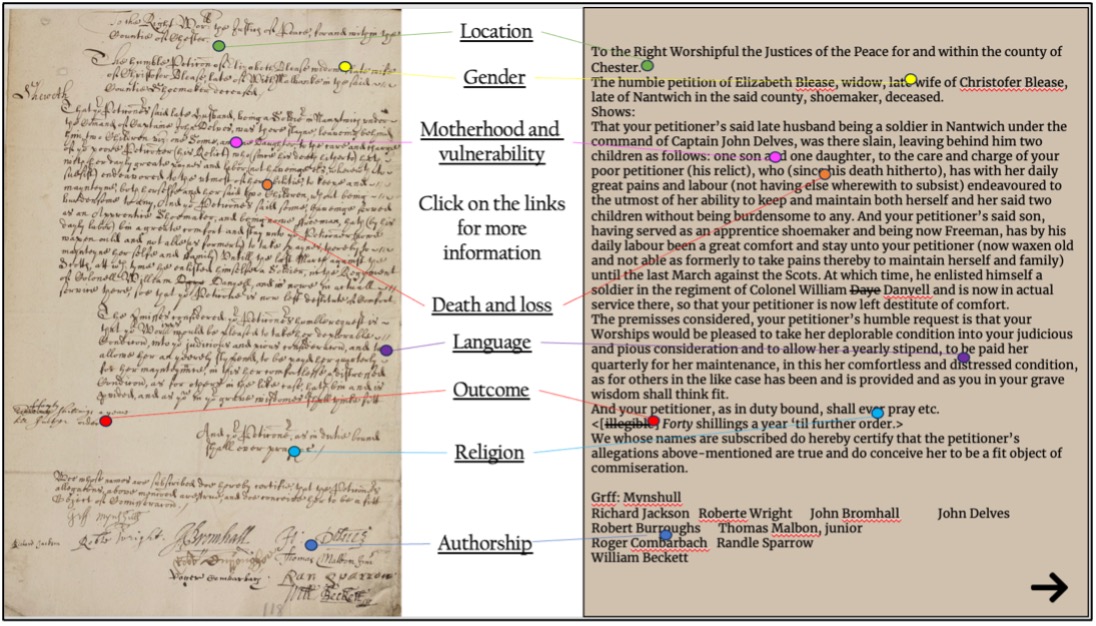 The petition of Elizabeth Blease of Nantwich, Chesire, Trinity 1651