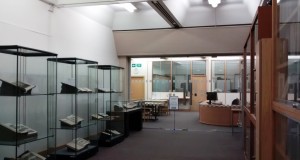 Special Collections and Archives (SCOLAR)’s new entrance, with display cases.