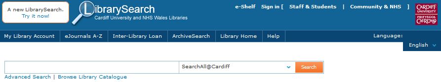 Screenshot of Searchall default search box in current LibrarySearch screen