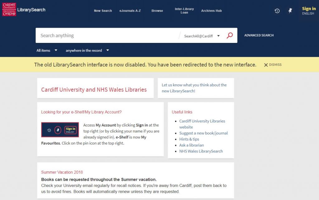 Screenshot of new LibrarySearch interface