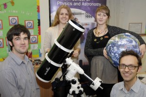 From left to right: Dr Chris North, Dr Haley Gomez, Sarah Roberts and Dr Edward Gomez, part of the public engagement team at the School of Physics and Astronomy