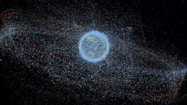An illustration of space debris in orbit around Earth