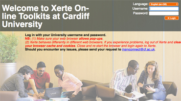 xerte log in screen