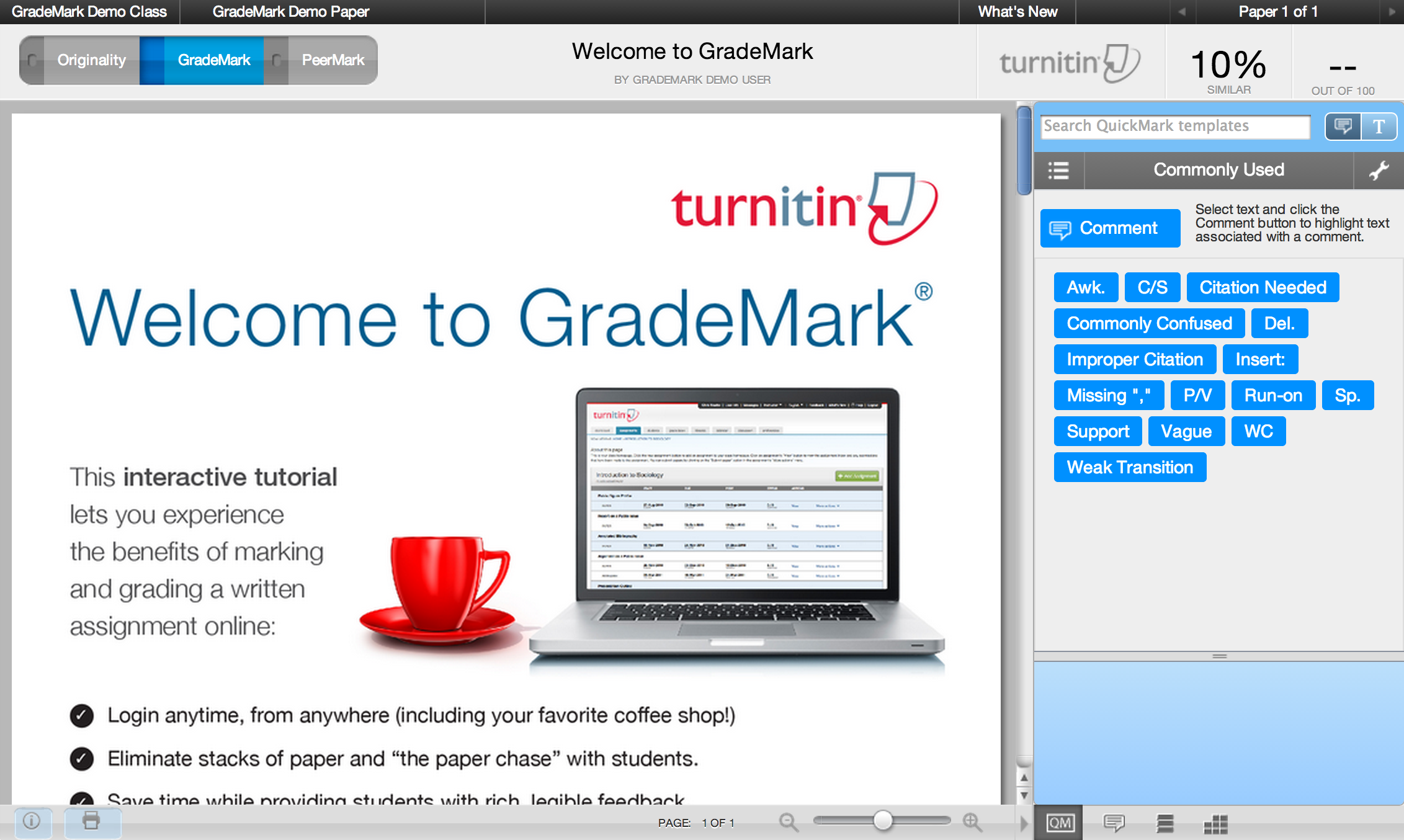 Bilingual use of Grademark Quickmarks