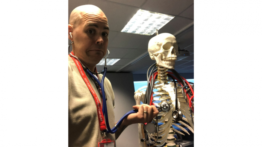 Person and a skull