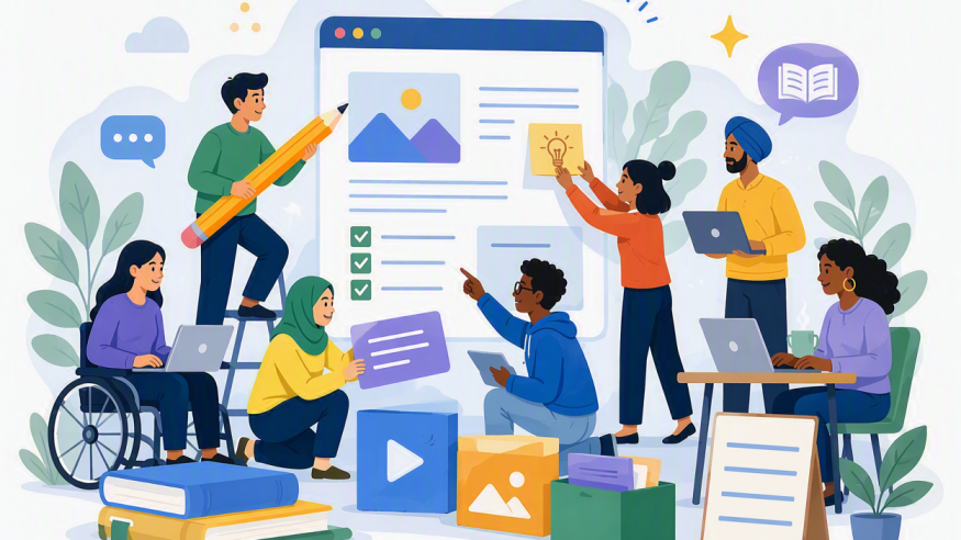 Graphic of people working