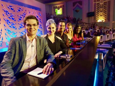 Rachel Mason, second from left, with her fellow judges on Sky 1.