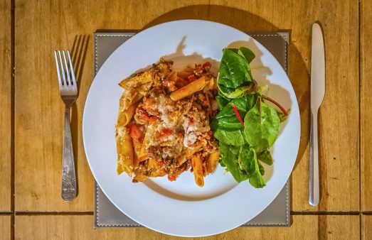 Low-fat baked mostaccioli