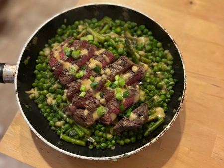 One-Skillet Steak and Spring Veg with Spicy Mustard Recipe