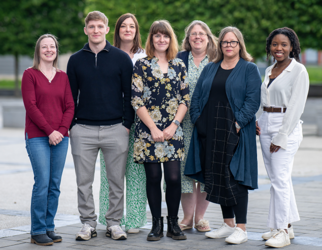 I3 team members at our CTR 10-year anniversary event, 2026.  Left to right: Dr Debbie Harris (Senior Data Manager), Mr Ben Karatas (Trial Manager), Dr Cherry-Ann Waldron (Senior Trial Manager), Dr Grace Young (Trial Manager), Dr Sarah Kotecha (Trial Manager), Dr Joanne Euden (Senior Trial Manager) and Dr Waku Maboshe (Trial Manager)