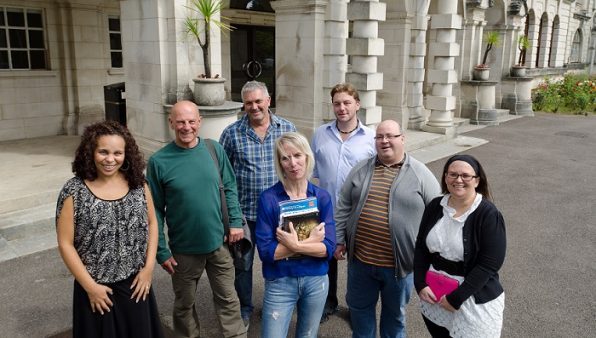 Pathways students in front of Main Building, Cardiff University