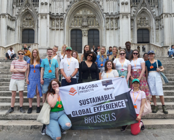 Group photo outside St Michael and St Gudula Cathedral, Brussels
