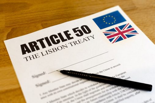 The Leave vote won the EU Referendum - now for the UK to leave the EU (Brexit) it has to sign Article 50 of The Lisbon Treaty - mocked up here with a pen