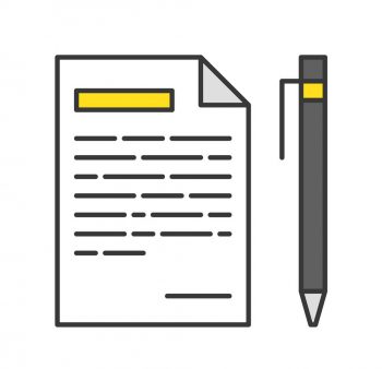 pen and paper with list, message icon, editable stroke outline