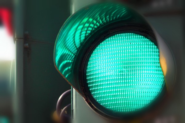 Close up of a green traffic light