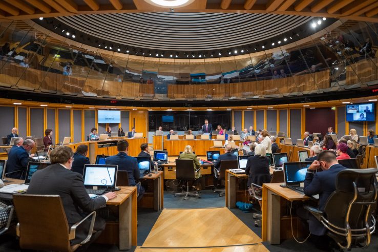 Debating chamber of Welsh Parliament in session