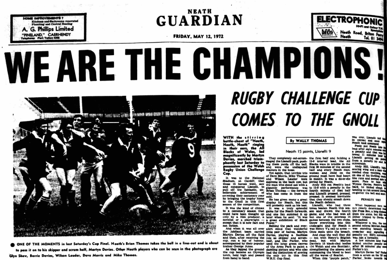 Neath Guardian newspaper report on Neath winning 1972 cup final